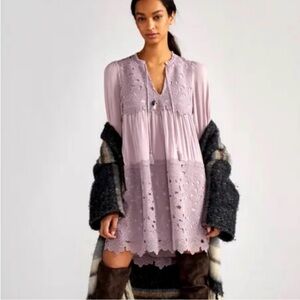 Anthropologie Mauve Lace Detail Top